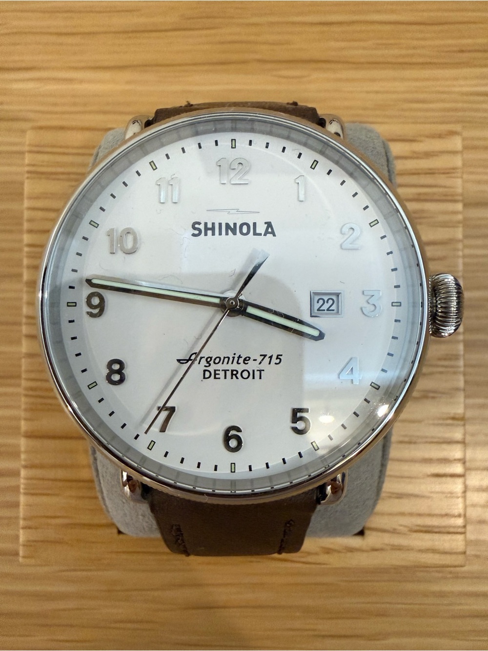 Shinola White Dial Watch with Brown Leather Strap